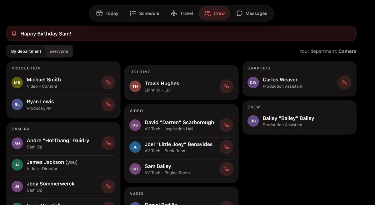 Every contact, by department. — ProdSquad screenshot