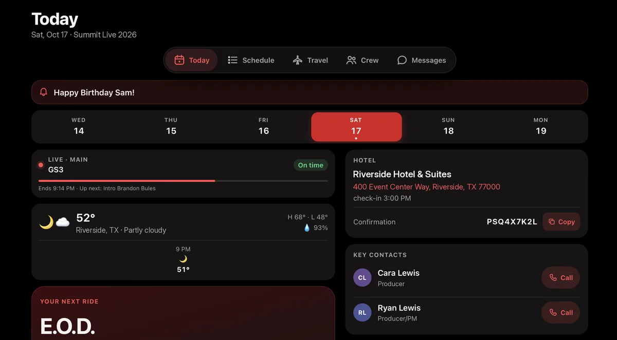 Live run of show. Always on time. — ProdSquad screenshot